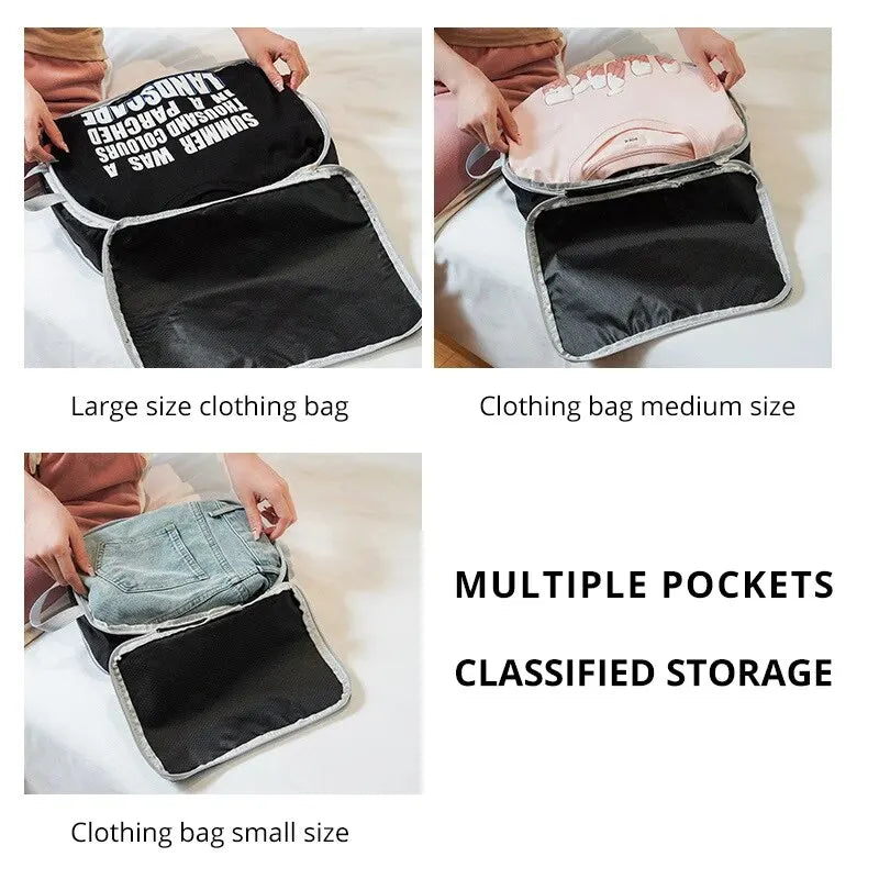 3Pcs/Set Black/Blue/Grey Compressible Travel Storage Bag Portable Large Capacity Storage Bag Suitcase Luggage Packing Cubes